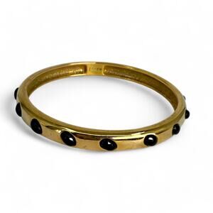 J Crew Bangle Bracelet Shiny Gold Tone with Black Raised Cabochons